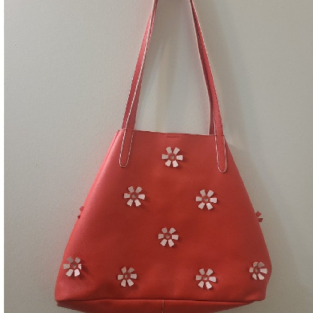 Talbots Leather Floral Tote Red